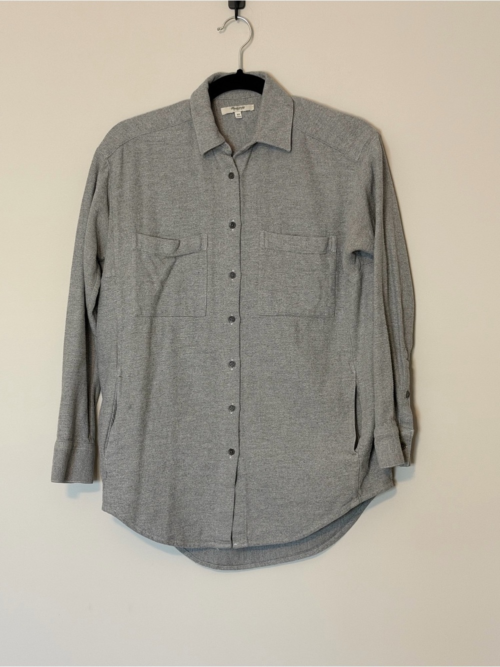 Madewell Sunday Flannel Shirt XS Gray Oversized Button Down Pocket Shacket